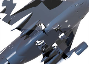 zoomed bottom view of boeing 747 3d image taken by surphaser 3d laser scanners