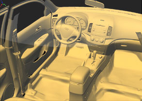driver seat back view of hyundai elantra 3d image for tv commercial taken by 3d laser scanners